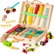 Catzon Tool Kit for Kid Wooden Tool Box with 33Pcs Building Toy for Boys Girls Christmas Gift