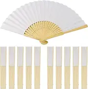 aoozleny Handheld Folded Fan Bamboo Folding Paper Hand Held Fans for Wedding, Home Decoration and Children's Painting DIY (10 Pack)