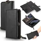 Military Shockproof Zip Wallet Magnetic Leather iPhone 13/12/11 Case for Husband