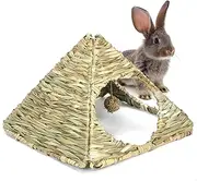 2 Sets 13"x11.8"x11" Small Animals Grass Foldable Woven Animal Hut Bunny Triangular House Play Hideaway Bed Hay Mat Chew for Rabbit, Guinea Pigs, Gerbils, Hamster