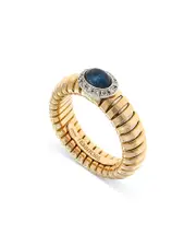 Alberto Milani 18K Yellow Gold Via Giardino Tubogas Domed Sapphire Cabochon & Diamond Ring