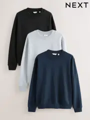 Black/Navy Blue/ Grey Marl Jersey Crew Sweatshirt 3 Pack (AM4556) | $142