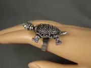 turtle ring antiqued Silver turtle tortoise big cocktail statement adjustable