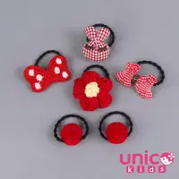 在飛比找ETMall東森購物網優惠-UNICO 兒童 紅色免子蝴蝶結花花球球造型髮圈6入組