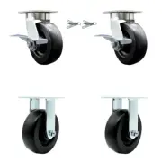6 Inch KP Polyolefin Caster Set with 2 Brakes/Swivel Locks 2 Rigid SCC