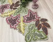 [Enliven] Handmade Table Runner, Maple Leaf Bead and Embroidery Runner, 13x36inch