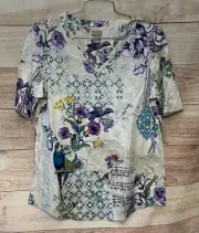 Chicos Womens T-shirt Size 0 Multicolor Springtime Print Short Sleeves NWT LBB76