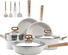 KOLEX Pots and Pans Set Nonstick, White Granite Induction Kitchen Cookware Sets,