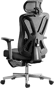 [Hbada] Ergonomic Office Chair, Desk Chair with Adjustable Lumbar Support and Height, Comfortable Mesh Computer Chair with Footrest 2D Armrests, Swivel Tilt Function Black (supreme)