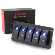 5 Gang Rocker Switch Aluminum Panel with Blue LED Light Waterproof 5 Pin On O...
