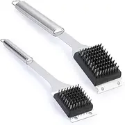 Hysgscwd 2 Grill Brushes and scrapers, 16.5-inch and 14 inch Grill Cleaning Brushes Barbecue Accessories, Suitable for Outdoor Grills, 304 Stainless Steel Wire Barbecue Brush with Extension Function