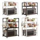 Microwave Stand Black Oven Shelf Kitchen Countertop Organizer W/Hooks