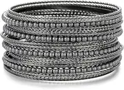 [ENSOUL] Acrylic Pearl-Beads/Glass Seedbeads Mixed Metal Bangles Bracelets for Women Set of 17