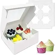 20PCS Cupcake Transport Box with Window, Muffin Storage Container, Clear Display (White, Q4)