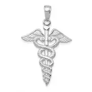 14K White Gold Caduceus Pendant