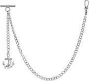 [ZTA] Albert Chain Pocket Watch Chain Fob Chain with Anchor Design Pendant Medal Fob with T Bar Swivel Clasp