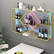 Wine Rack Bar Shelves Wall Mounted with Wine Glass Liquor Shelf Bar Kitchen Storage Whiskey Shelf Wall Bar Cabinet Coffee Bar Rack Liquor Bottle Display Shelf for Home Bar Dining Room