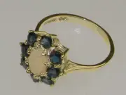 18k Yellow Gold Natural Opal & London Blue Topaz Womens Cluster Ring