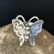 Navajo Adjustable Sterling Silver Butterfly Ring Sz 9 Native American 16975