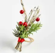 Crate and Barrel Set Of 6 Twig Berry Holiday Napkin Rings