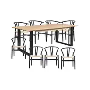 Aconite 9pc 210cm Dining Table Set 8 Wishbone Chair Solid Messmate Timber Wood