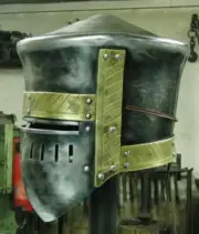18GA Steel & Brass Medieval Pot Great Knight Helmet/ Templar Fighting Helmet