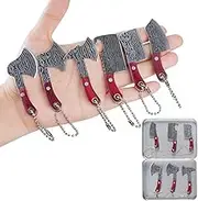 Damascus Pocket Knife Set Mini Chef Knife Set Mini Kitchen Chef Knife Tiny Chef Knife Set Tiny Knife Keychain Small Knife for Package Opener Box Cutter 6Pcs