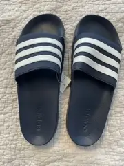 adidas ADILETTE Slides Sandals Mens White Navy Blue Flip Flops Shower Size 11