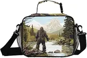 Sasquatch Fishing Nature Insulated Lunch Box for Women Men - Ideal for Work, Picnics - Includes Adjustable Shoulder Strap