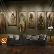 Halloween Hanging Tapestry Ghosts run out of the painting Photograph Backdrop Jack O Lantern Wall Art Large Tapestry Mural Decor Blanket Curtain Home Bedroom L