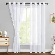 Hiasan White Sheer Curtains 84 Inches Long with Tiebacks, Light Filtering Semi T