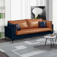 在飛比找ETMall東森購物網優惠-Boden-嘉德橘色科技布面獨立筒沙發三人座/沙發椅-附抱枕