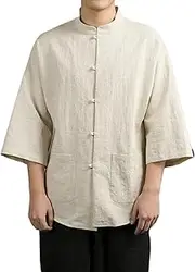 [Aoleaky] Summer Chinese Style Cotton Linen Tang Suit Short Sleeve Harajuku Buttoned Shirt Men Clothing Plus Hanfu Male