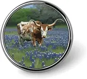 [FZMVSQH] Bluebonnet Longhorn Printed Round Button Pin Badges Metal Pinback Buttons 1 Inch Pins for Hat Shirt Clothing Bags Decoration, Circular, Aluminum