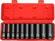 ADVWIN 1/2” Drive Deep Impact Socket Set,Standard Metric Size(10-24mm), 10 Piece, CR-V Steel, 6 Point, with Storage Case