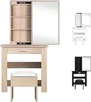 ALFORDSON Dressing Table and Stool Chair Set, Makeup Vanity Desk with Sliding Mirror, Dresser Organiser for Women Bedroom Dress Room Compact Design, Wood Color