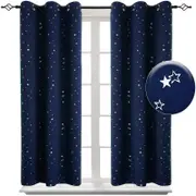 Nevenka 2 Panels Kids Blackout Curtains with Silver Star Print for Bedroom Living Room-Navyblue