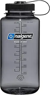 Nalgene Sustain Tritan BPA-Free Water Bottle Made with Material Derived From 50% Plastic Waste, 32 OZ, Wide Mouth, Gray w/Black Lid