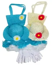 Girls Tea Party Dress Up 2 Set Hats Boas Purses Blue White Gloves BIRTHDAY GIFT