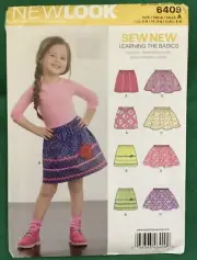 New Look Pattern Uncut 6409 Girls Learn to Sew Skirt Elastic Waist Size 3-8