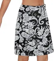 [American Trends] Tennis Skirt for Women with Pockets Athletic Skort Knee Length Golf High Waist Skirt Drawstring Shorts, Black Retro, Medium