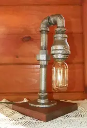 Industrial Pipe Lamp steampunk style in silver with edison bulb