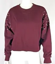 Freshman Women's Pullover Sweater Size M Burgundy Decorative Faux Pearls
