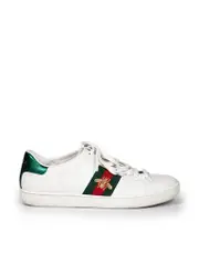 White Leather Bee Embroidered Ace Trainers