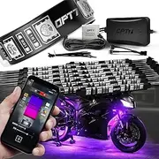 OPT7 Aura Pro Motorcycle LED Light Kit Smart Brake, RGB Multi-Color Bike Underglow Neon Light Bluetooth APP, Motorcycle Under Glow Strips Switch for Cruisers, 14pc, IP67 Waterproof 12V, iOS Android