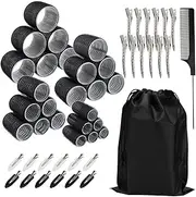 50pcs Hair Rollers with Clips, Jumbo Large Medium Small Velcro Rollers for Hair Volume Big Hair Curlers Rollers for Long Medium Short Hair DIY Hairdressing (Black)
