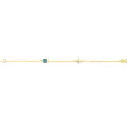 9ct Gold 16cm Cz Cross & Evil Eye Bracelet in White