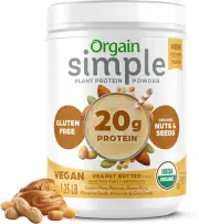 Orgain Organic Simple Vegan Protein Powder, Peanut Butter - 20G Plant Based Prot