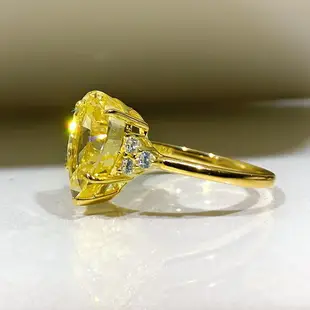 4克拉戒指女冷淡風高級鍍金黃寶石925純銀不掉色仿真鉆黃水晶