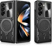 [BORYA] Case for Samsung Galaxy Z Fold6 (Fold 6), Shockproof Ultra Thin PC+TPU Silicone Military Anti-drop Cover, with Ring Magnetic Metal Kickstand and Camera Protection Slider. Black